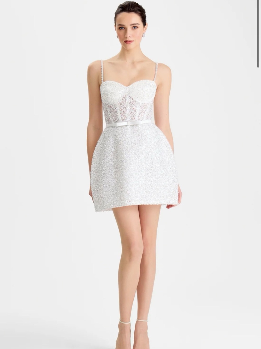 NADINE MERABI Alice White Sequin Corset Mini Dress